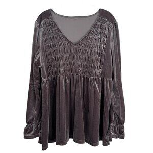 Umgee GRAY Silver Pewter 3X Velvet Smocked Ruching Blouse